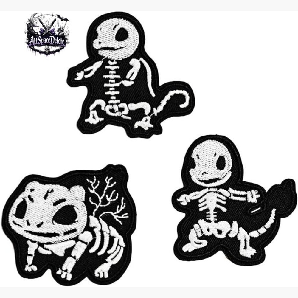 3-Piece Skull Dinosaur Iron-On Patch Set for DIY Clothing Repair